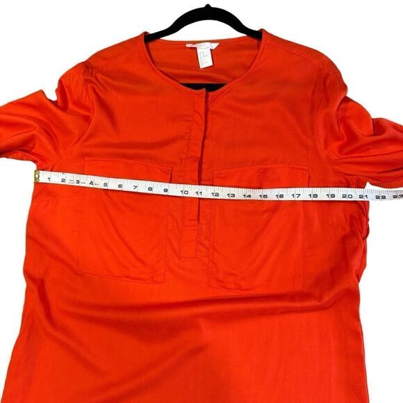 H&M Shirt Dress Orange Red Lightweight Tunic with Chest Pockets - Picture 4 of 6